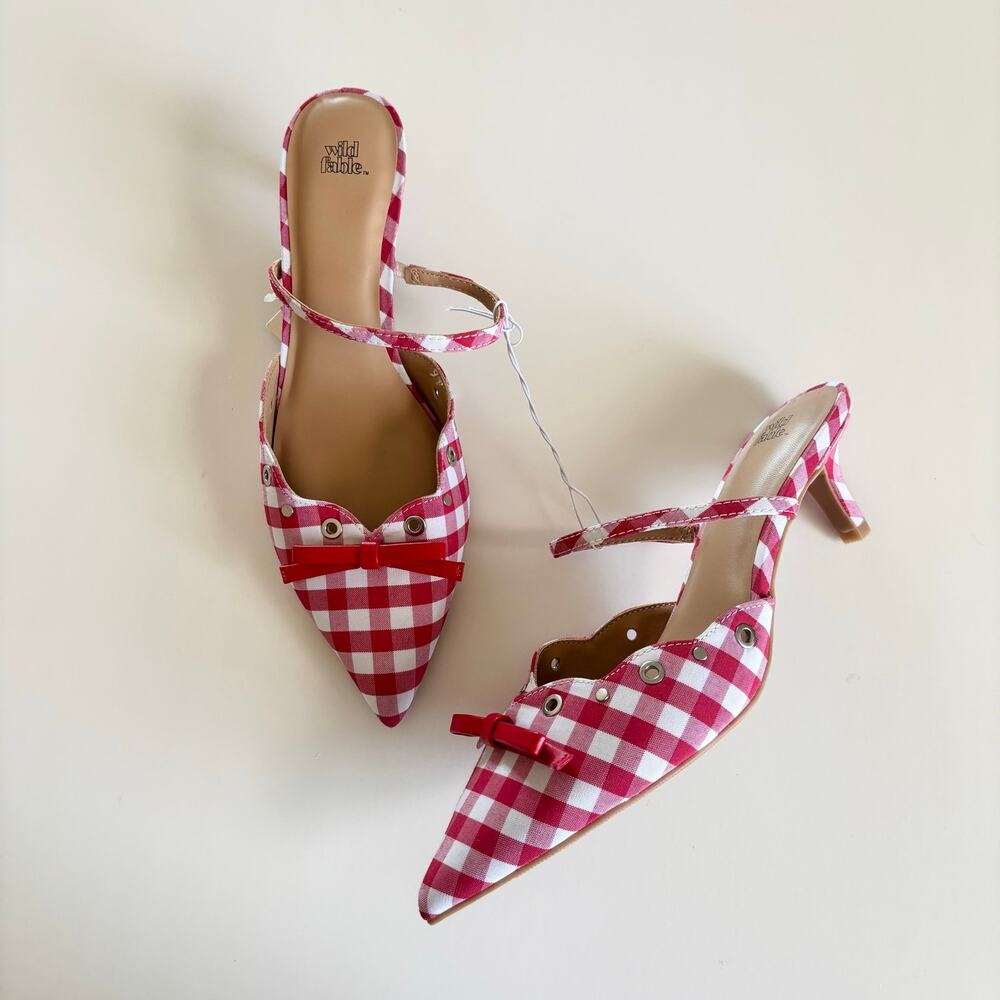 Wild Fable Lysandra Gingham Eyelet Kitten Heels Women's 8.5 Red & White NWT - Picture 8 of 8